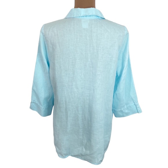Chico’s No-Iron Linen 3/4 sleeve sheer Shirt in bright baby blue size US 10 - Picture 3 of 12